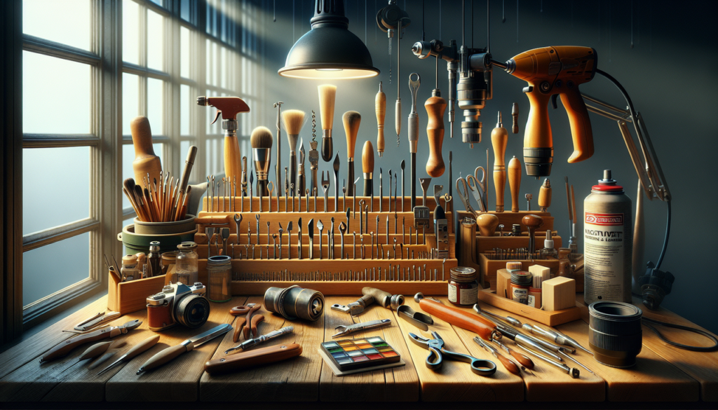 Outils en I dans un atelier bien éclairé.