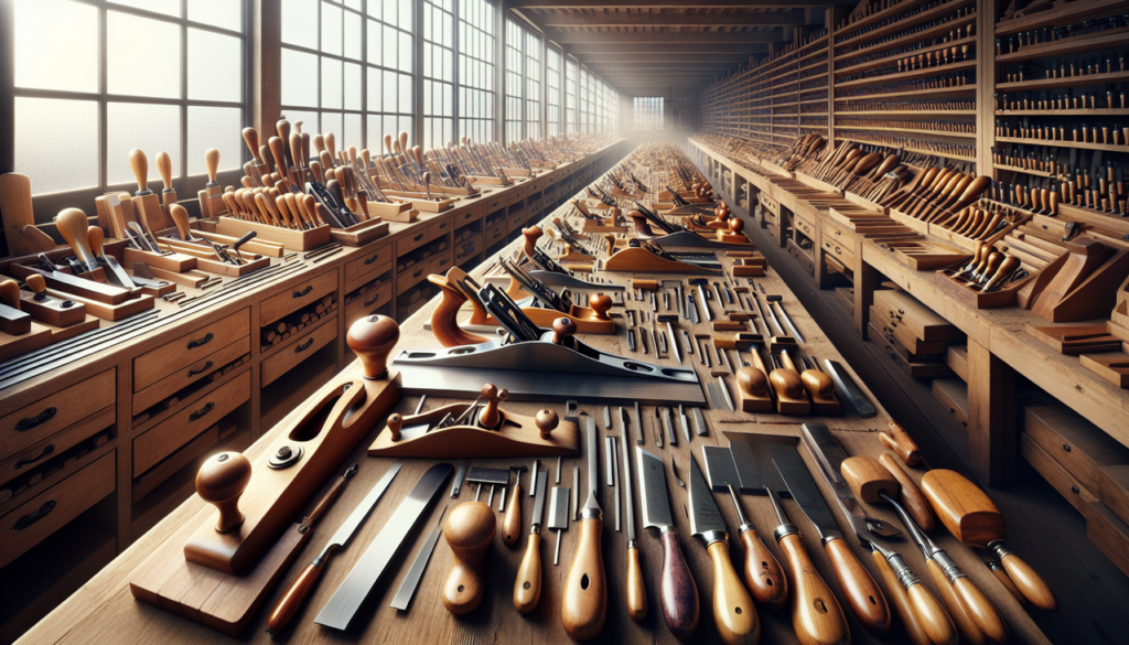 Afficher : Outils en K dans un atelier de menuiserie bien organisé avec une lumière naturelle.