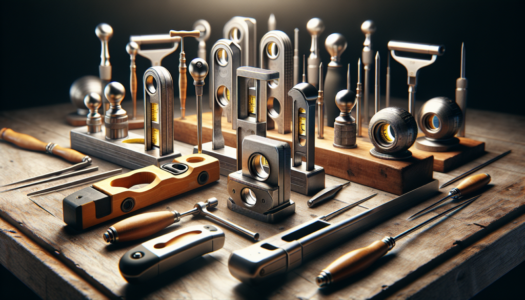 Outils en N sur établi en bois, éclairage naturel, texture subtile.