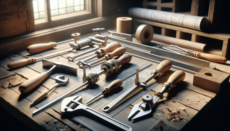 Illustration d'outils en T dans un atelier en bois : trowel, tap, t-square, tongs et torque wrench.