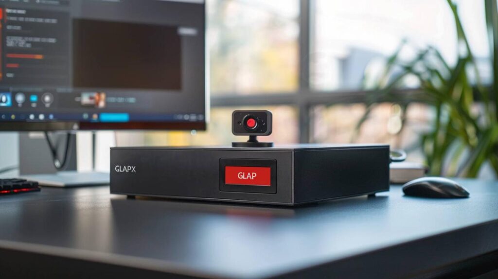 Programme GLAP-Box : L’appui sur un BP lance la capture d’une image webcam et déclenche un son.