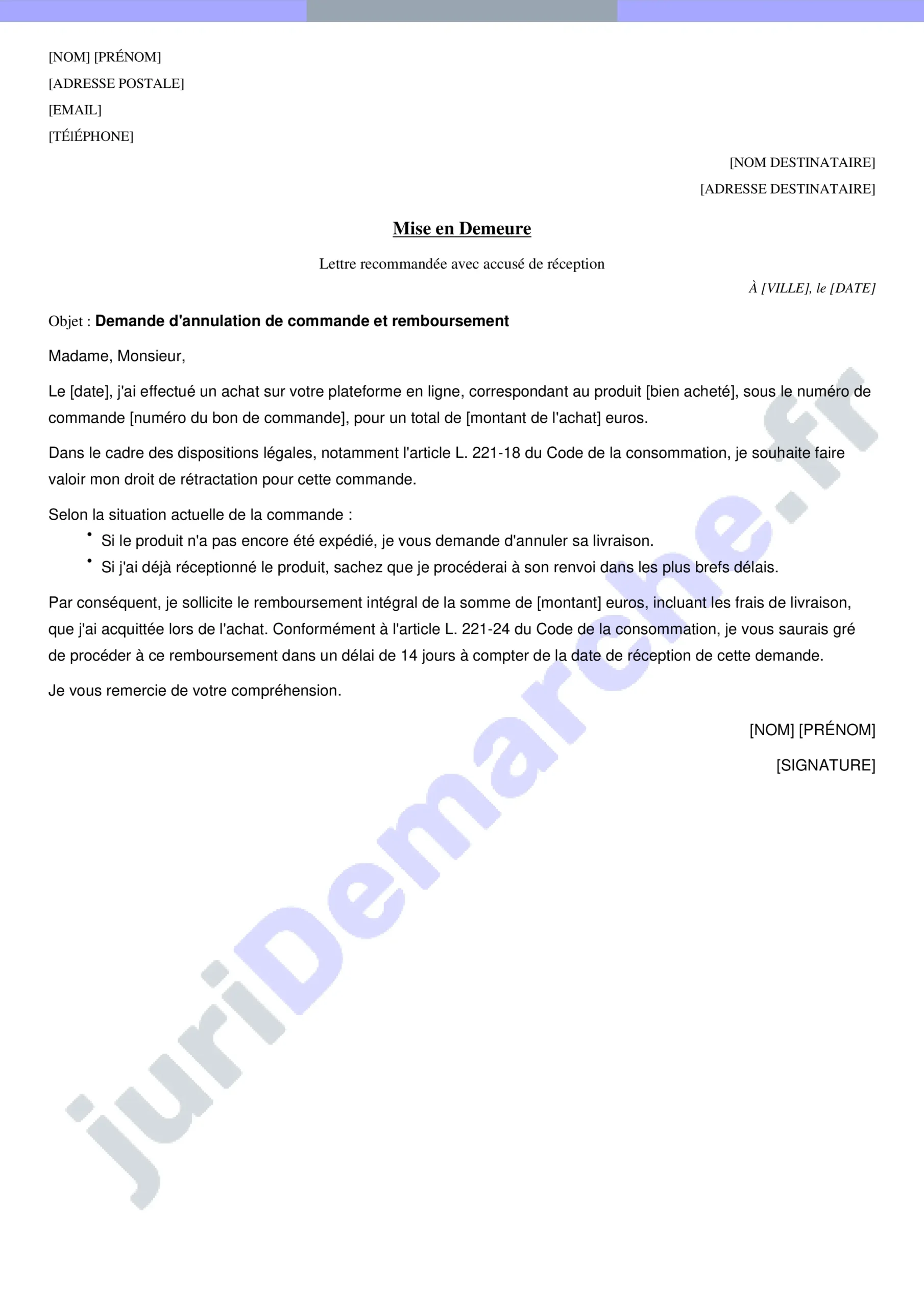 Droit de rétractation et remboursement