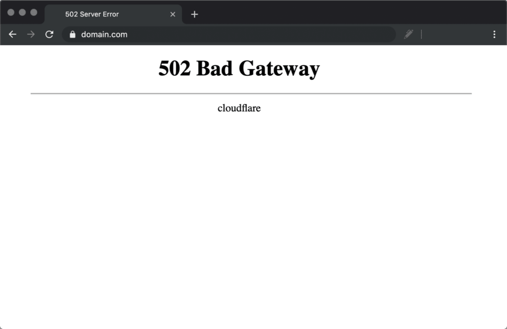 Illustration d'une erreur Cloudflare 502 pouvant s'appliquer aux causes d'une erreur 522 sur Bentomanga
