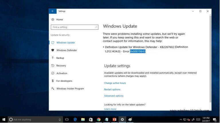 Solution pour résoudre l'erreur 0x80070643 dans Windows 10 lors de la mise à jour