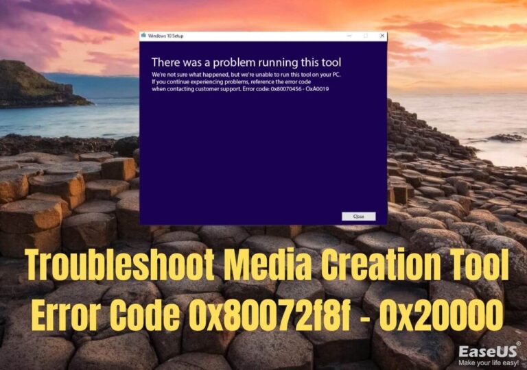 Capture d'écran de l'erreur 0x80072f8f-0x20000 dans Media Creation Tool sur Windows
