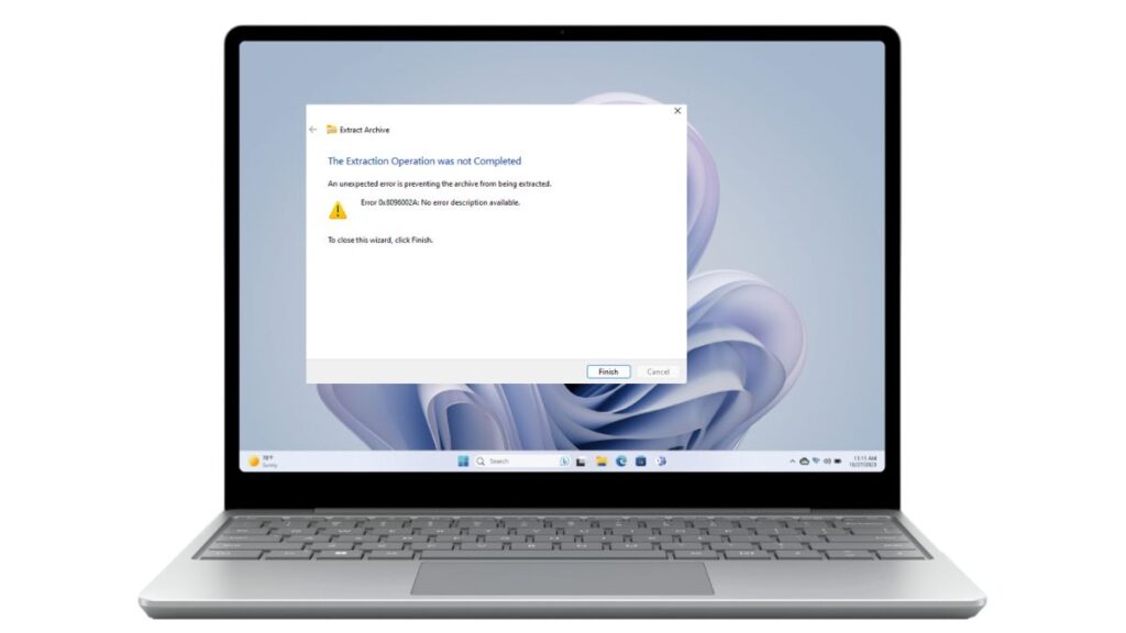 Erreur 0x8096002a sur Windows 11 affichée à l'écran avec une alerte système
