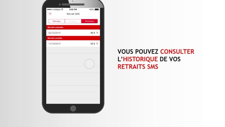 Interface de retrait par SMS sur application mobile Caisse d'Épargne