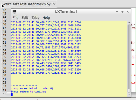 Programmer le pcDuino : Pyduino : Fichier : Créer un fichier de 24H de 6 séries de données horodatées de test.