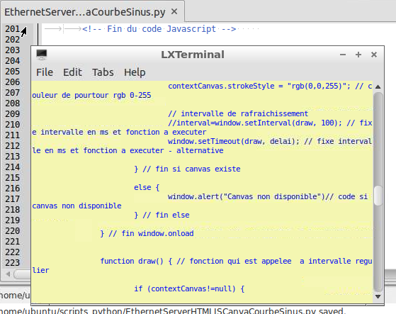 Programmer le pcDuino : Pyduino : Réseau : Créer un serveur TCP / Http générant une page HTML intégrant un code Javascript affichant une courbe progressive dans un canva.