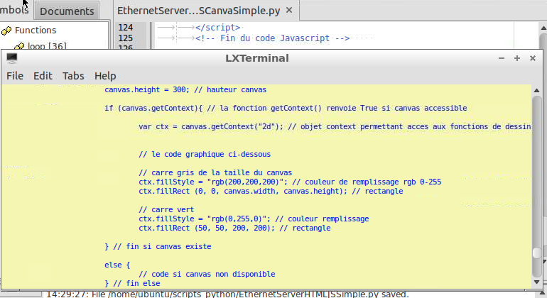 Programmer le pcDuino : Pyduino : Réseau : Créer un serveur TCP / Http générant une page HTML intégrant un code Javascript affichant un canva simple.