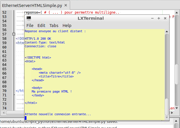 Programmer le pcDuino : Pyduino : Réseau : Créer un serveur TCP / Http générant une page HTML simple avec fonction fournissant la page HTML.