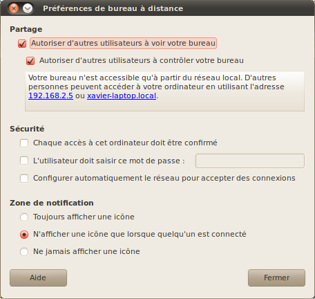 Configurer un accès « bureau distant » sous wifi entre 2 PC sous Ubuntu.