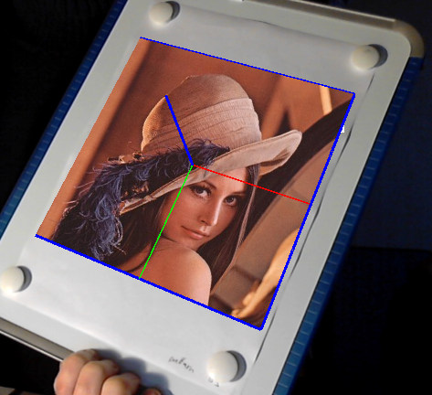 Processing – ARToolkit : Remplacement du marker par une image en live sur un flux vidéo webcam et détection du repère 3D du marker.