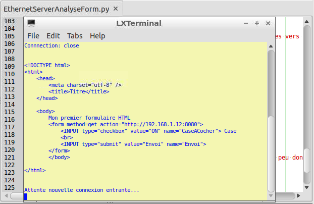 Programmer le pcDuino : Pyduino : Réseau : Créer un serveur TCP / Http générant un formulaire HTML simple.