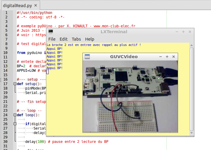 Programmer le pcDuino : Python simple : Entrée numérique : Détecter l&rsquo;appui sur un bouton poussoir
