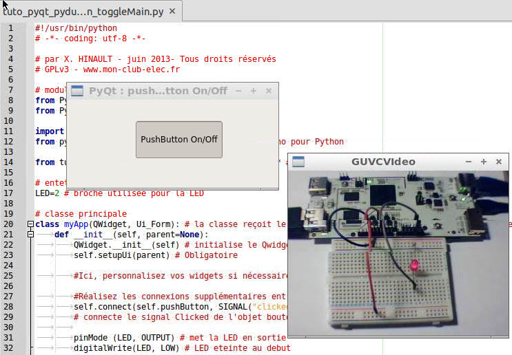 PyQt Lab&rsquo; : Mini-PC : pcDuino : L&rsquo;appui sur un bouton graphique allume/éteint une LED.